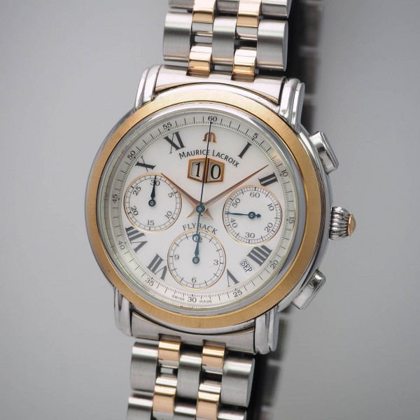 Maurice Lacroix Masterpiece Big Date Flyback Chronograph 15827 Box & Papiere Stahl-Rosegold